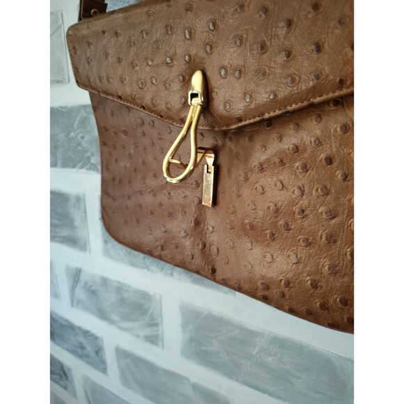 Lederer De Paris Vintage Shoulder Bag Leather Ostrich Print Embellished Tan Y2K - Picture 4 of 15